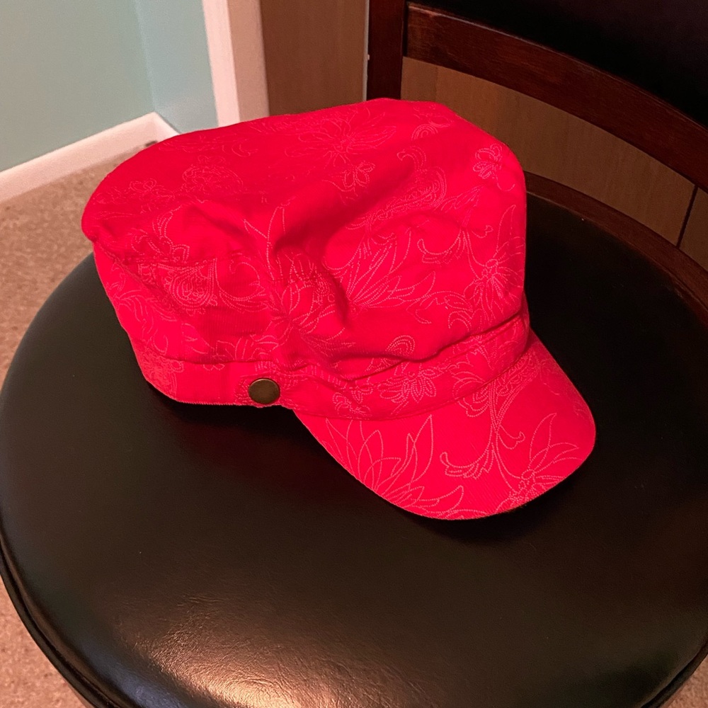 Red Corduroy With White Flowers Women’s Hat